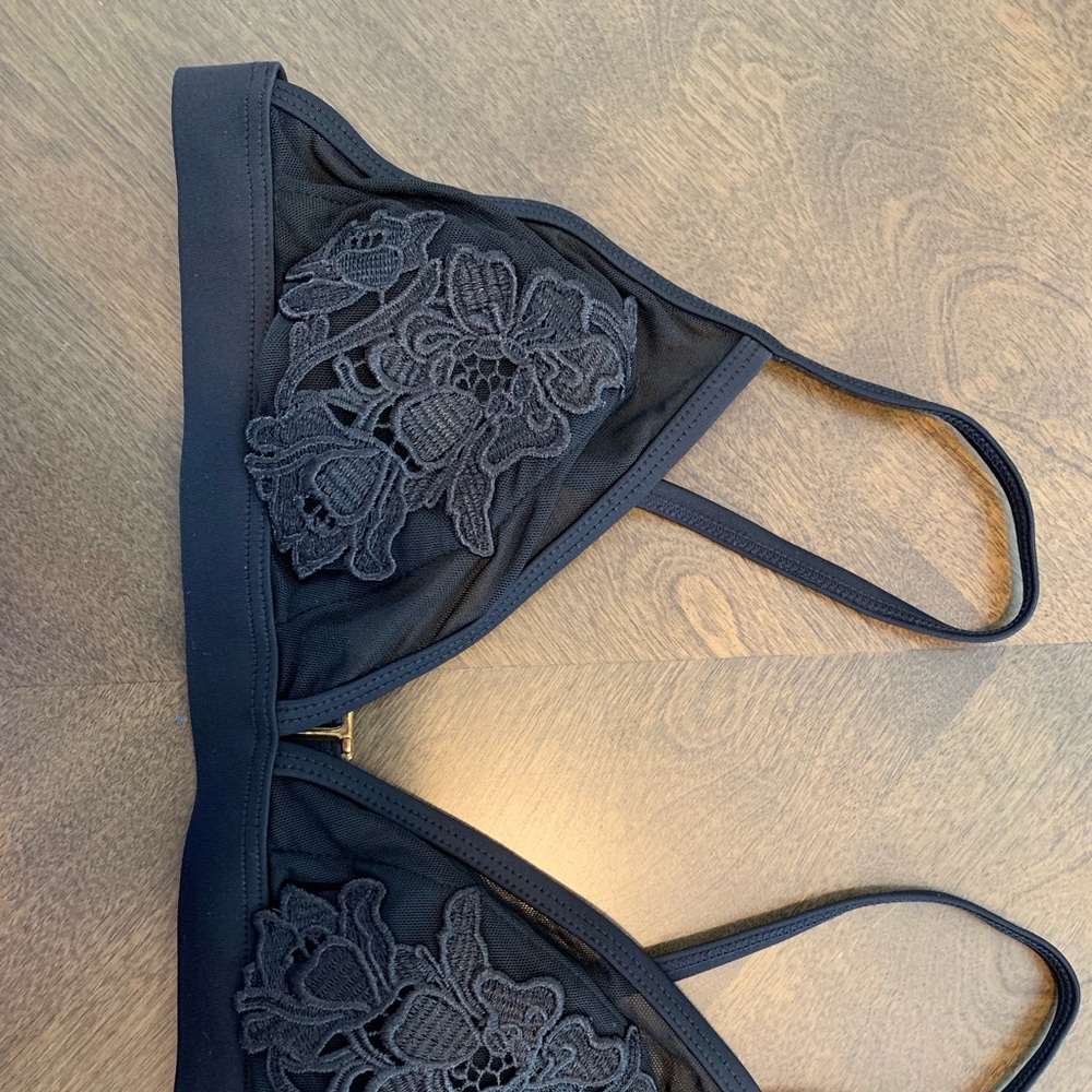 Black Mesh Flower Bikini Top